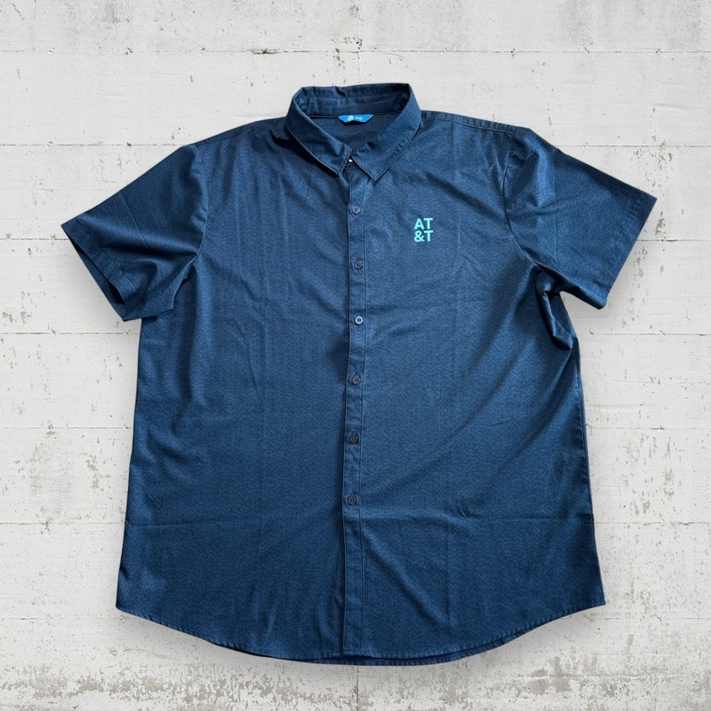 AT&T Employee Shirt Mens XL Blue Button Up Stretch Casual Uniform Summer